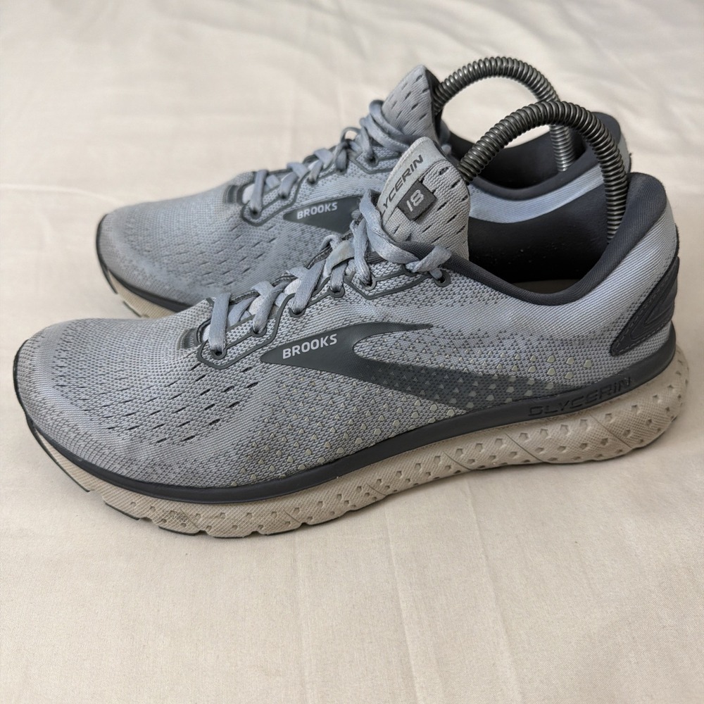 Brooks Glycerin 18 Running Shoes Women's 10 B Men's 8.5 Grey Padded Light Mesh